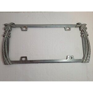 Palm Tree Tropical Metal License Plate Frame Holder Car Truck Auto Silver Aloha